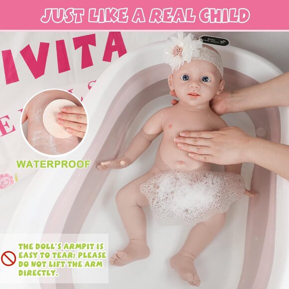 🆕21 inch Full Body Silicone Baby Dolls Girl with Clothes & Feeding Accessories - Picture 7 of 9